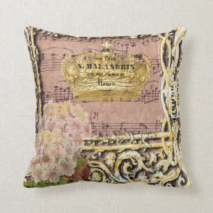 Antique Music French Gold Crown Collage Cushion