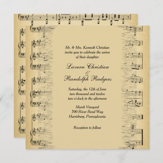 Antique Music Theme Wedding Invitation (Front/Back)