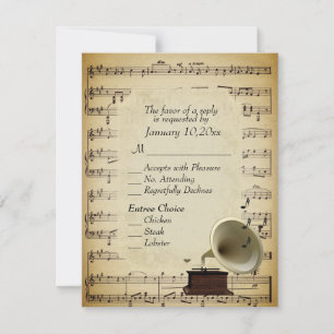 Antique Music Theme with Entree Choices RSVP Card