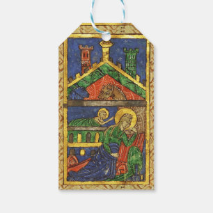 ANTIQUE  NATIVITY CHRISTMAS PARCHMENT,Blue Gem Gift Tags