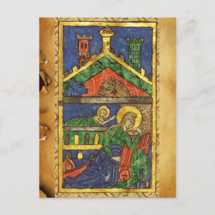 ANTIQUE NATIVITY CHRISTMAS PARCHMENT HOLIDAY POSTCARD