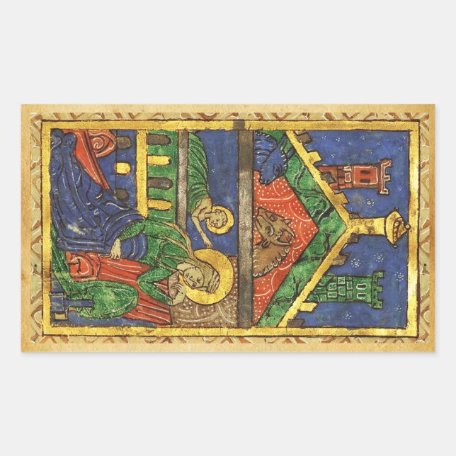 ANTIQUE NATIVITY CHRISTMAS PARCHMENT RECTANGULAR STICKER (Front)