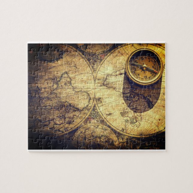 Antique Nautical Map and Compass Jigsaw Puzzle (Horizontal)