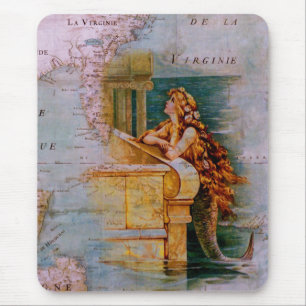 Antique Nautical Map & Mermaid Mouse Pad
