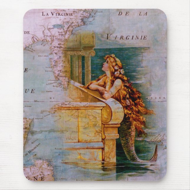 Antique Nautical Map & Mermaid Mouse Pad (Front)