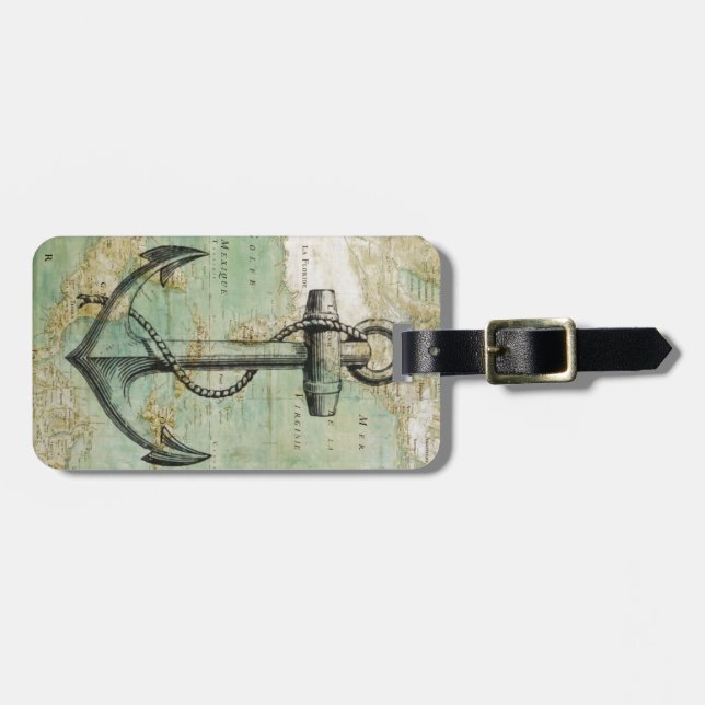 Antique Nautical Map with Anchor Luggage Tag (Front Horizontal)