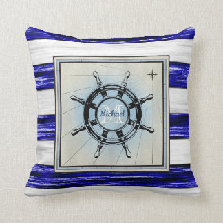 Antique nautical ships wheel monogram design, cushion