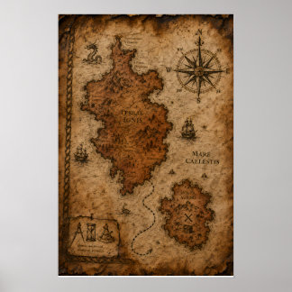 Antique Nautical Treasure Map Editorial Photograph Poster