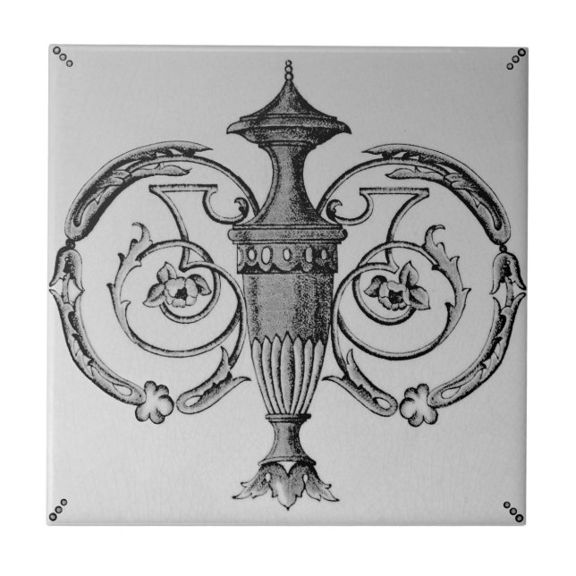 Antique Neoclassical Urn Transferware Repro Ceramic Tile (Front)