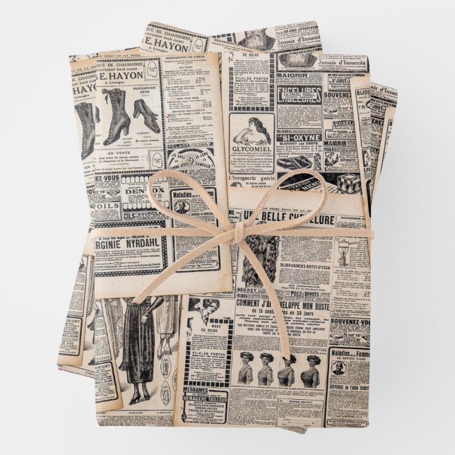 Antique Newspaper Advertisement Sheets Decoupage (In situ)