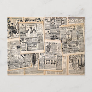 Antique Newspaper Advertisement Sheets Decoupage Postcard