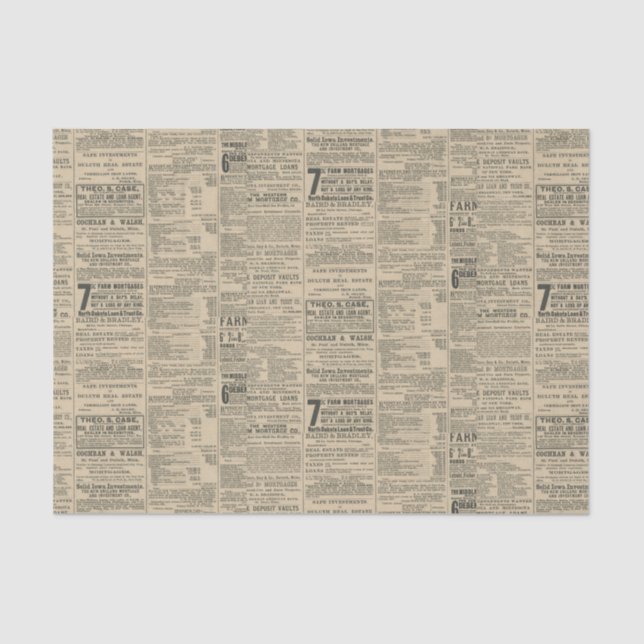 Antique Newspaper Advertisement Tissue Paper (Front)