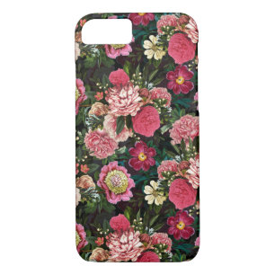 Antique Nostalgic Redouté Peonies Pattern black iPhone 8/7 Case