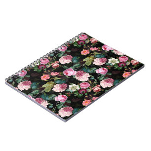 Antique Nostalgic Redouté Roses Pattern black Notebook