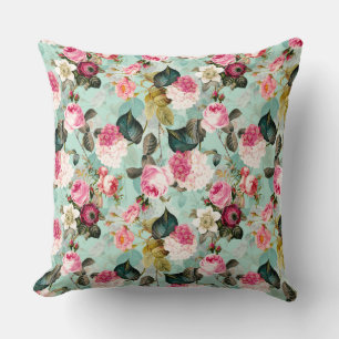 Antique Nostalgic Redouté Roses Pattern mint Cushion