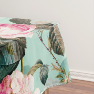 Antique Nostalgic Redouté Roses Pattern mint Tablecloth