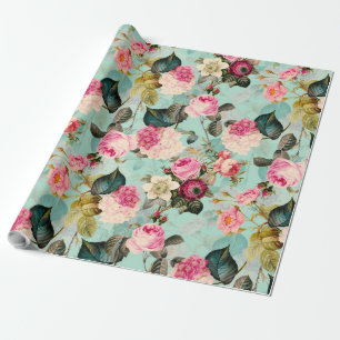 Antique Nostalgic Redouté Roses Pattern mint Wrapping Paper