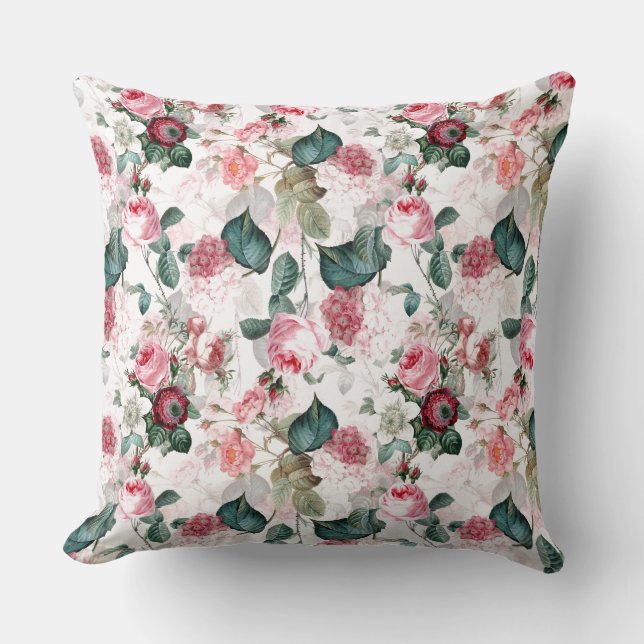 Antique Nostalgic Redouté Roses Pattern pink Cushion (Front)