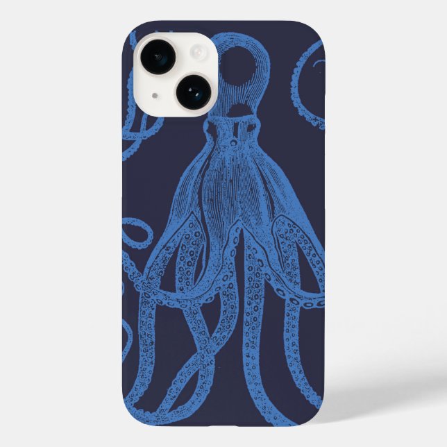 Antique Octopus Blue on Blue Case-Mate iPhone Case (Back)