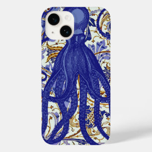 Antique Octopus on Blue Gold Floral Case-Mate iPhone 14 Case
