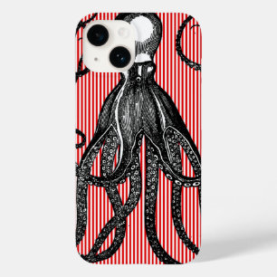 Antique Octopus on Red White Stripes Case-Mate iPhone 14 Case