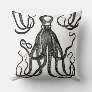 Antique Octopus with Tentacles Black Cushion