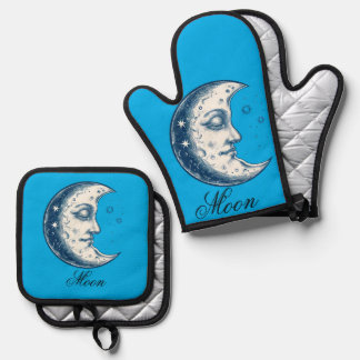Antique of moon drawing oven mitt & pot holder set