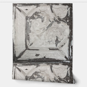 Antique Off White Peeling Paint Ceiling Tile Wallpaper