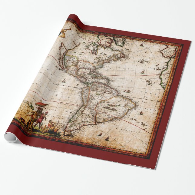 Antique Old Continent of America Wrapping Paper (Unrolled)