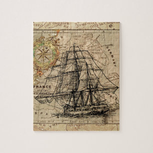 Antique Old General France Map & Ship Jigsaw Puzzle