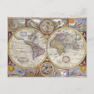 Antique Old General Map of the World Postcard
