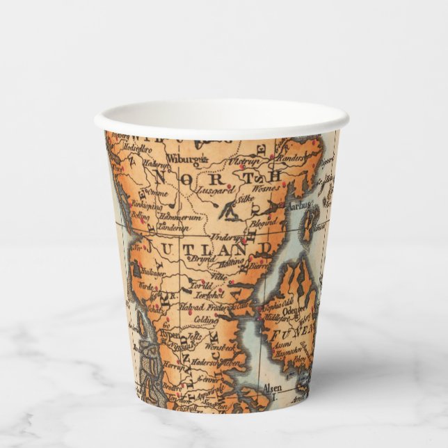 Antique Old Map Inspired (10) Paper Cups (Front)
