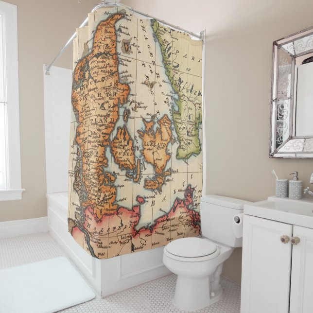 Antique Old Map Inspired (10) Shower Curtain (In Situ)