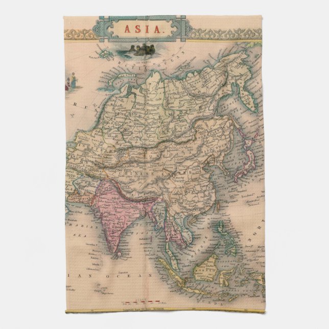 Antique Old Map Inspired (11) Tea Towel (Vertical)