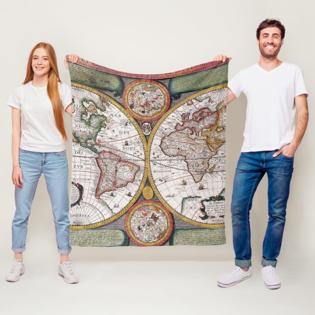 Antique Old Map Inspired (12) Fleece Blanket (In Situ)