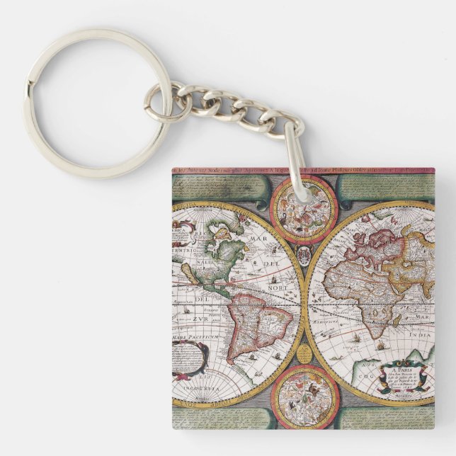 Antique Old Map Inspired (12) Key Ring (Front)