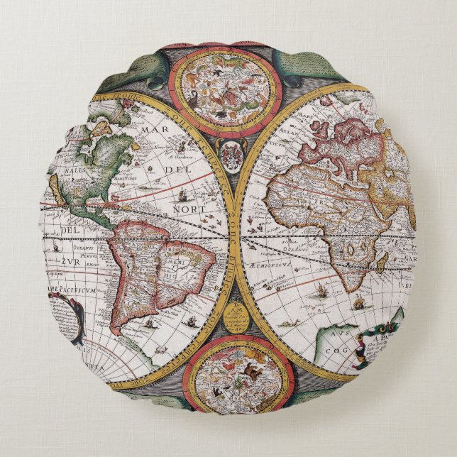 Antique Old Map Inspired (12) Round Cushion (Front)