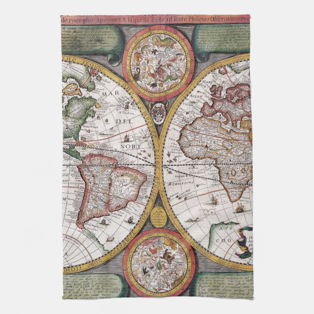 Antique Old Map Inspired (12) Tea Towel (Vertical)