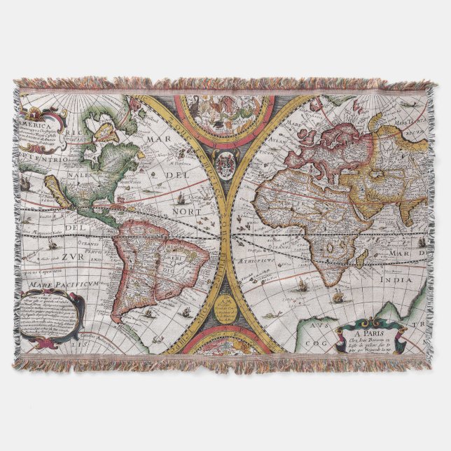 Antique Old Map Inspired (12) Throw Blanket (Front)