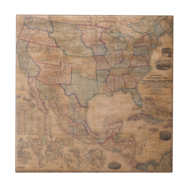 Antique Old Map Inspired (13) Ceramic Tile (Front)