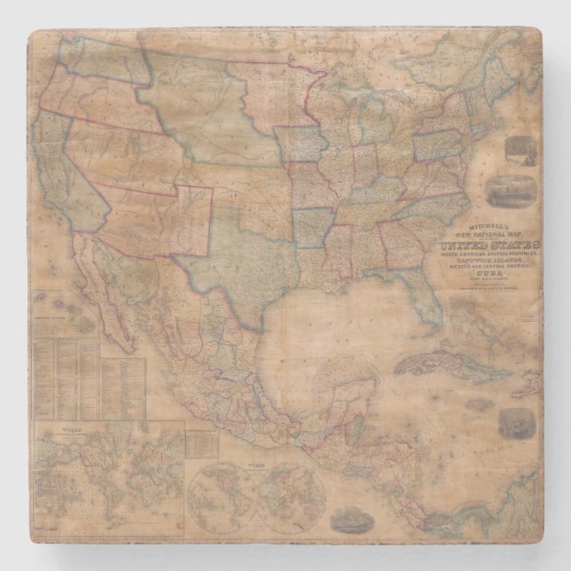 Antique Old Map Inspired (13) Stone Coaster (Front)