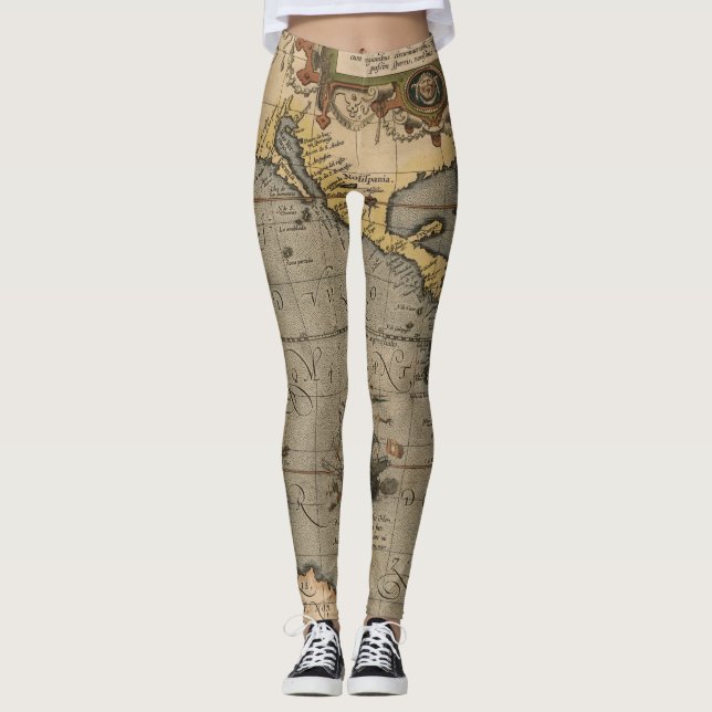 Antique Old Map Inspired (14) Luggage Tag Leggings (Front)