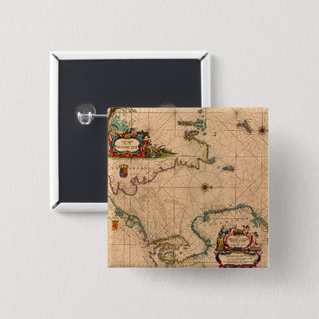 Antique Old Map Inspired (1) 15 Cm Square Badge (Front & Back)