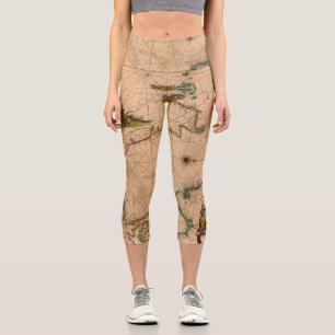 Antique Old Map Inspired (1) Capri Leggings