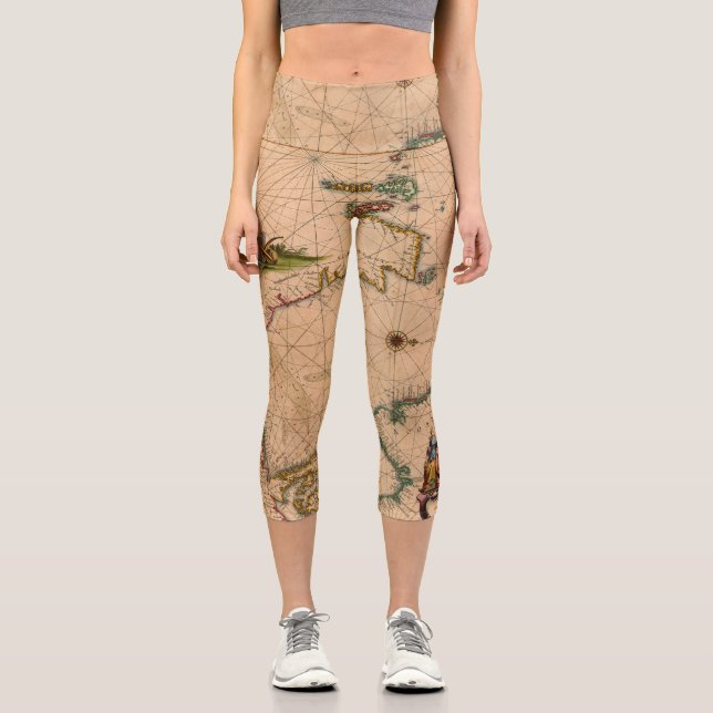 Antique Old Map Inspired (1) Capri Leggings (Front)