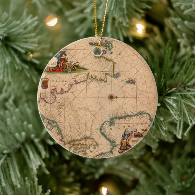 Antique Old Map Inspired (1) Ceramic Ornament (Tree)
