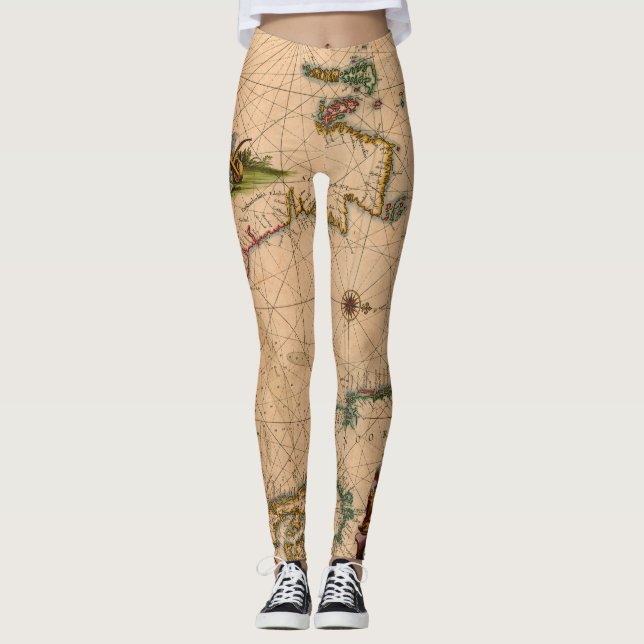 Antique Old Map Inspired (1) Leggings (Front)