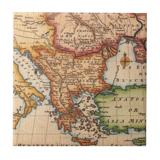 Antique Old Map Inspired (2) Ceramic Tile (Front)