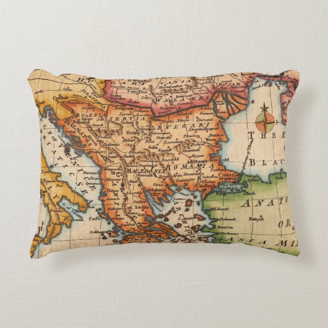Antique Old Map Inspired (2) Decorative Cushion (Front)