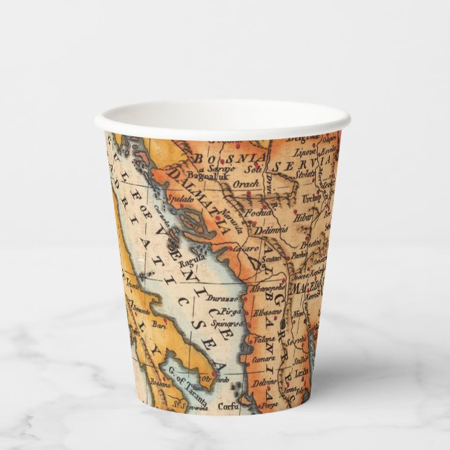 Antique Old Map Inspired (2) Paper Cups (Front)